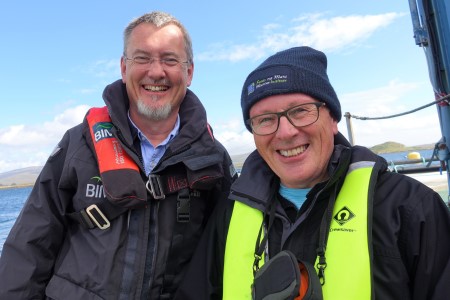 Jim O’Toole, CEO of Bord Iascaigh Mhara (BIM) and Paul Connolly, CEO Marine Institute recently visited the Marine Institute’s Aquaculture Research Site at Lehanagh Pool in Co Galway.