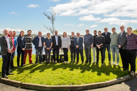 Minister Dara Calleary with Marine Institute Newport staff on Friday, 28th April 2023