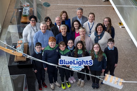 MEP Maria Walsh celebrates Kilglass National School students as they launch Ireland's EU BlueLightS Ocean Challenge with Camden Education at the Marine Institute, Galway, Ireland - highlighting the power of youth engagement in marine and climate action.  This student-led marine and climate project, is managed by project lead Camden Education and supported by the Marine Institute's Explorers Education Programme. Photo: Andrew Downes xposure.