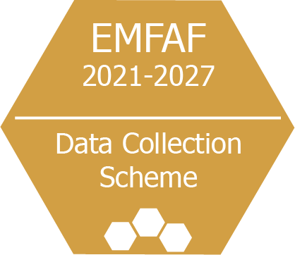 Gold hexagonal EMFAF 2021–2027 Data Collection Scheme badge.