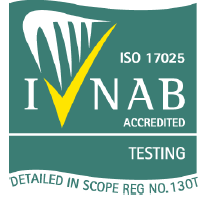 INAB accredited testing mark for ISO 17025, registration number 130T.